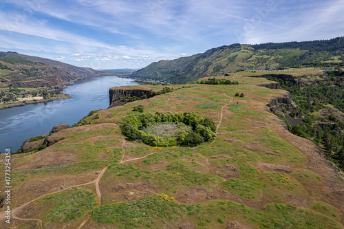 Aerial view at Rowena Plateau in Columbia River Gorge, Oregon