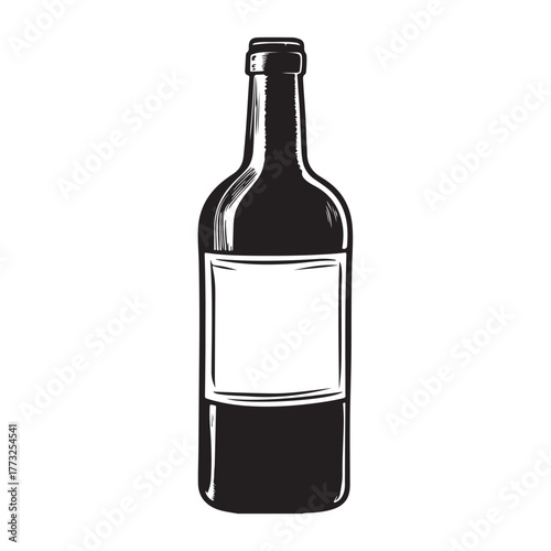 Vintage black and white whiskey bottle vector illustration isolated on white background 