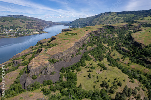 Aerial view at Rowena Plateau in Columbia River Gorge, Oregon