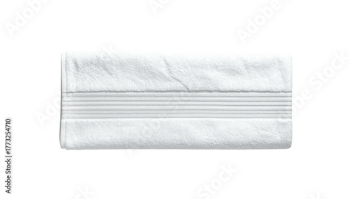 Clean white folded towel with textured bands, centered, plain