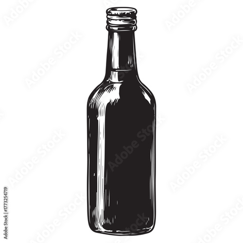 Vintage black and white whiskey bottle vector illustration isolated on white background 