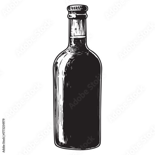 Vintage black and white whiskey bottle vector illustration isolated on white background 