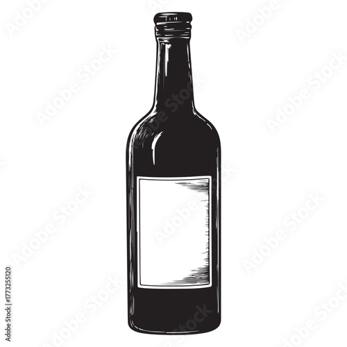 Vintage black and white whiskey bottle vector illustration isolated on white background 