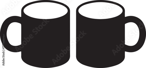 Two black silhouette beer mugs facing each other on a white background drink beverage