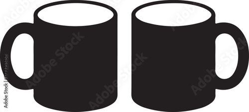 Two minimalist black beer mugs facing each other on a white background drink beverage