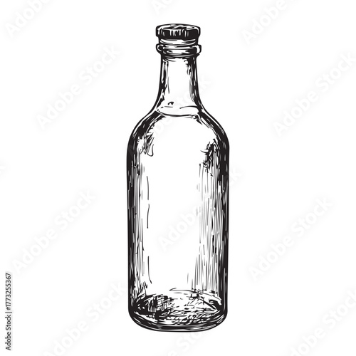 Vintage black and white whiskey bottle vector illustration isolated on white background 