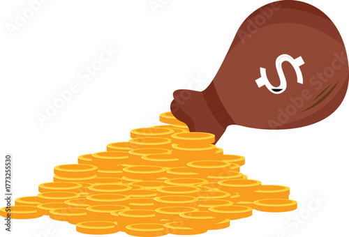 Money bags and piles of gold coins.