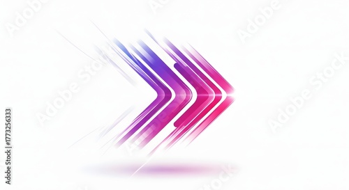 Abstract arrow icon with motion blur effect, pointing to the right, with purple and pink gradient, on a white background.