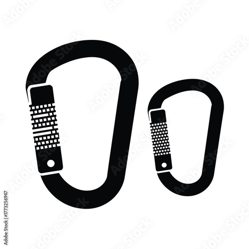 Two black climbing carabiners isolated on white background