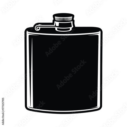 Classic black hip flask illustration isolated on white background