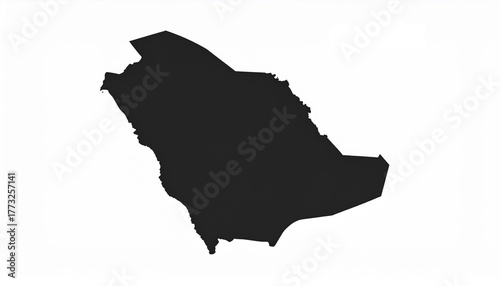 Detailed Black Map of Saudi Arabia on White Background, Perfect for Geographic Visualizations, Silhouette of the Arabian Peninsula Country