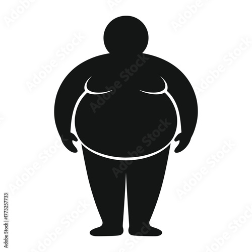 Obese Person Silhouette: Overweight Body Icon, Health Risk, BMI, Weight Loss Vector Illustration.