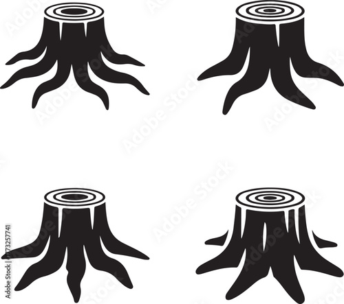 Black Tree Stump Silhouettes on White