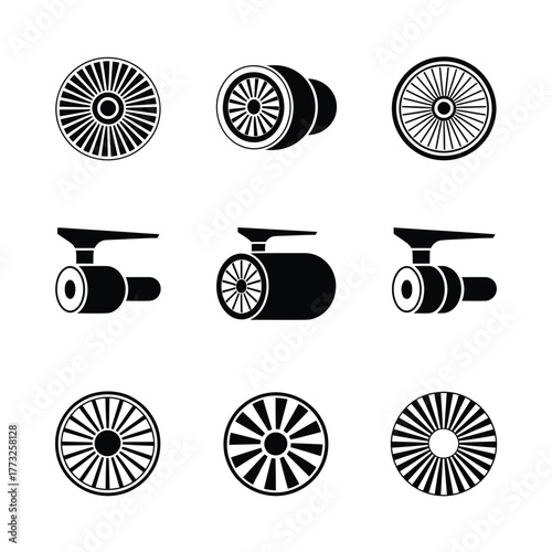 Set of jet engine turbine fan blades and components