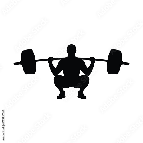 Silhouette of a man performing a barbell back squat exercise
