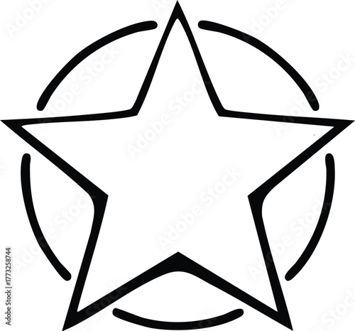 Outlined Star Inside a Circle Minimalist Design