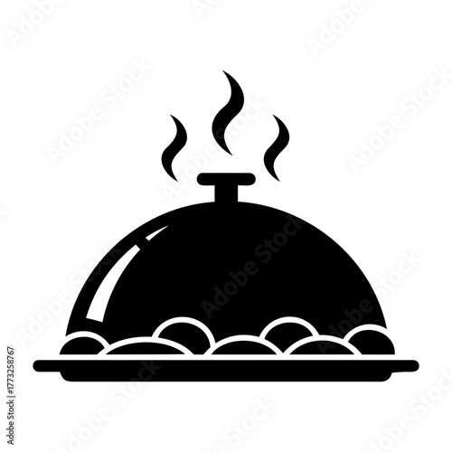 Illustration of a covered dish with steam rising, indicating hot food ready to be served elegantly