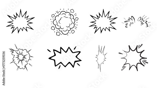 Comic cartoon line explosive effect, speed burst motion element set. Vector illustration