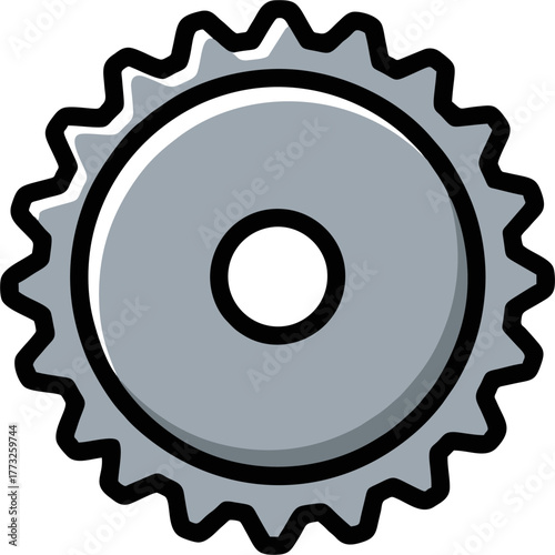 Illustration of a Gray Gear with Black Outline and Center Hole.