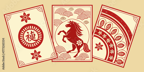 Festive Red and Gold Horse Illustration for Chinese New Year Celebration
