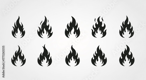 Set of flame icons simple black silhouette vector illustration isolated on white background