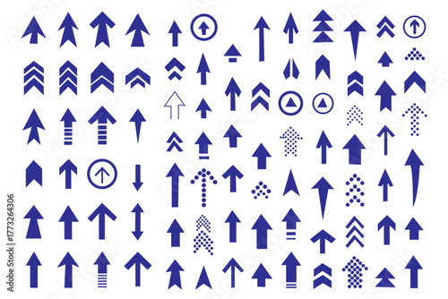 Set swipe up arrows icons. Different black arrows sign upwards. Scroll or swipe up. Graphic vector elements for web, applications, infographic, social. Blue Color.