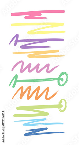 Colorful highlighter marks in various shades and patterns on a white background.