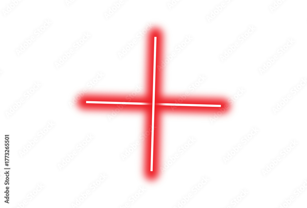 Obraz premium Glowing Red Neon Cross Symbol on PNG Background for Medical or Tech Design