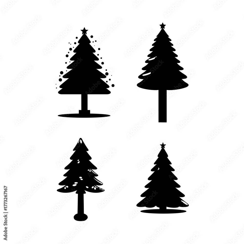Obraz premium Set of Christmas trees vector illustration with snow for the winter holiday season