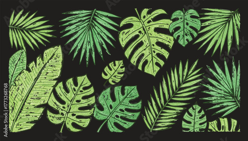 Collage contemporary floral seamless pattern. Modern exotic jungle fruits and plants illustration in vector