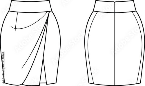 Sweetheart neckline dress fashion template, CAD garment drawing, flat vector illustration, corset bodice design, flared skirt sketch, sleeveless fitted clothing 