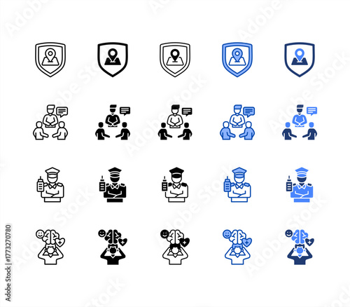 Safety, Counseling, Security, Mental health multiple style icon set.