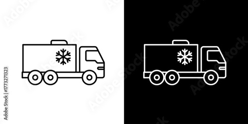 Freezer truck vector icon set. Simple line art symbol of a refrigerated vehicle for cold cargo transportation and logistics services