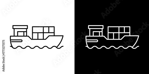 Cargo Ship Icon Simple Line Art of Container Vessel on Water