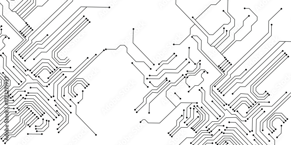 Obraz premium Electronic motherboard circuit board texture. Abstract background Black-white tone. Digital circuit line and curve polygonal connections concept. Vector illustration.