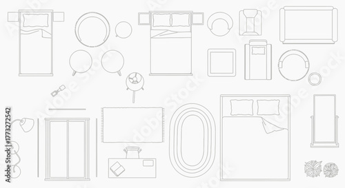 Bedroom Layout Design Plan: A comprehensive overhead view of a master bedroom plan, perfect for interior design. Featuring intricate detailing of furniture arrangements.