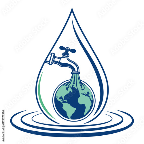 Water drop with faucet and earth inside