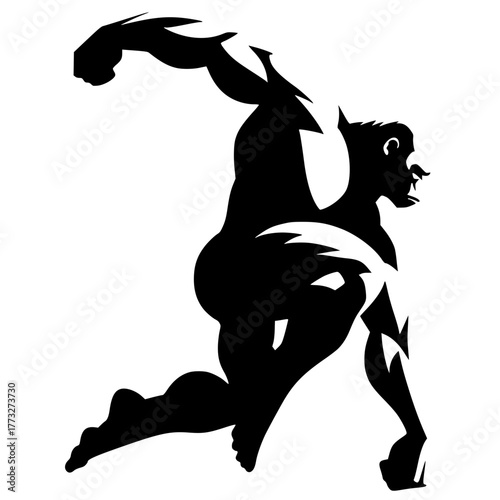 Silhouette of a gorilla in action