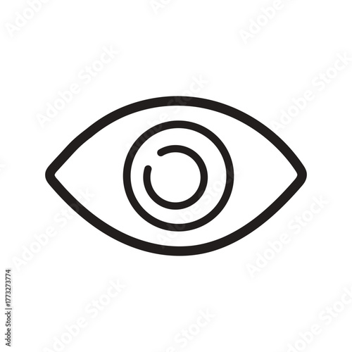 A simple black line art icon of a human eye with a pupil and iris, isolated on a white background.