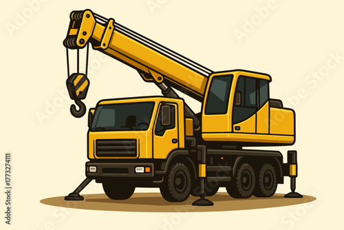 Mobile Crane Truck With Telescopic Boom And Hook For Lifting At Construction Sites