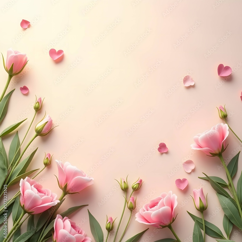 Fototapeta premium A warm and cozy love background with pink floral beauty. 