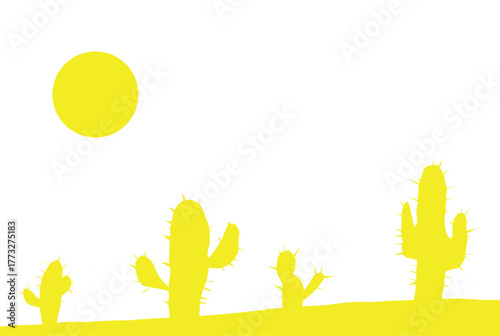 group of yellow cactus silhouette on dessert illustration with copy space.eps