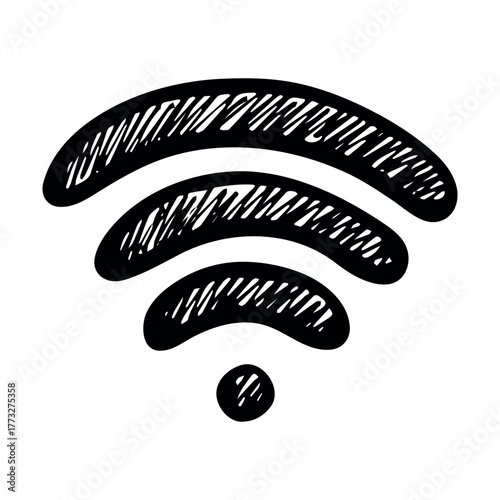 Hand drawn free wifi spot zone sign Public wi-fi area sign Wireless internet clipart in doodle style Single element for print, web, design, decor 3G, 4G, 5G, 6G, IoT