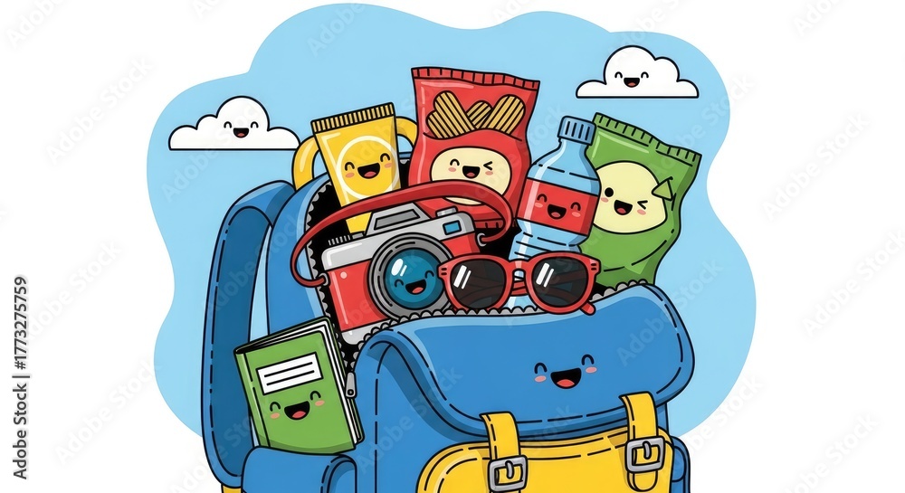 Obraz premium Cute Backpack Full of Travel Essentials for a Fun Adventure.