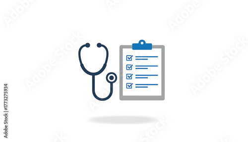 Vector of checklist and stethoscope. Icon of NCP Nursing Care Plan. Symbol of medical examination