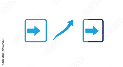 Vector illustration of blue arrow icon pointing right, indicating direction or forward movement, symbolizes progress, navigation, and next steps in a clean design