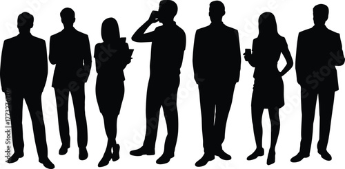 Business professionals silhouettes standing together, teamwork and communication concept, corporate people, leadership, office collaboration, success illustration on white background