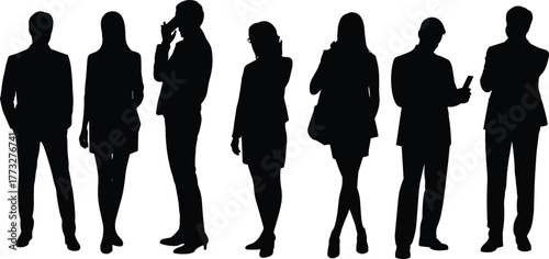 Business professionals silhouettes standing together, teamwork and communication concept, corporate people, leadership, office collaboration, success illustration on white background