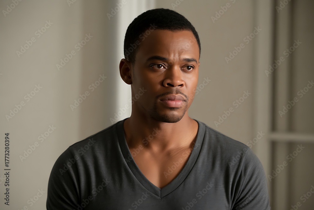 Obraz premium Closeup portrait of a man with a thoughtful expression, looking to the side