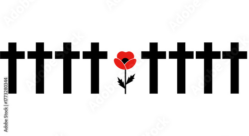 Memorial Day - Remembrance of fallen soldiers with crosses and poppy.